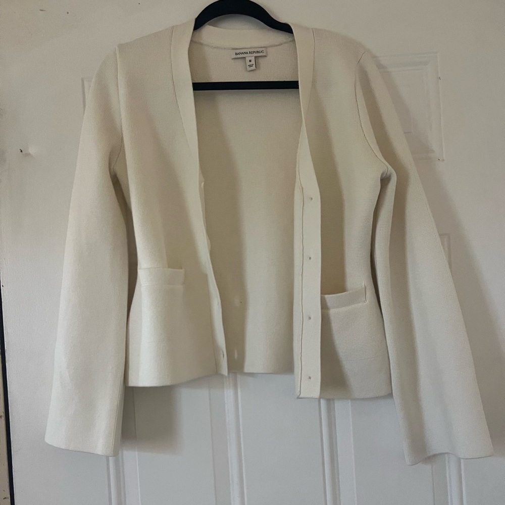 Banana Republic Ivory Open-Front Knit Blazer